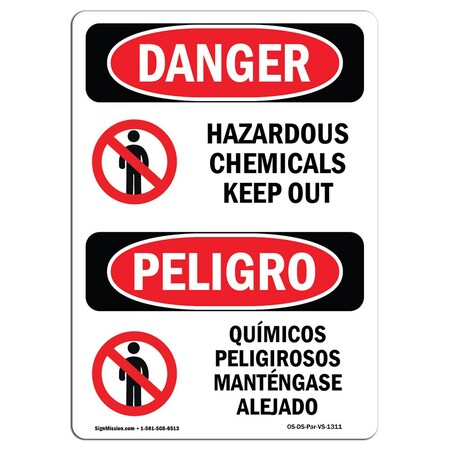 Signmission Safety Sign, OSHA Danger, 24" Height, Rigid Plastic, Hazardous Chemicals Keep Out Spanish OS-DS-P-1824-VS-1311